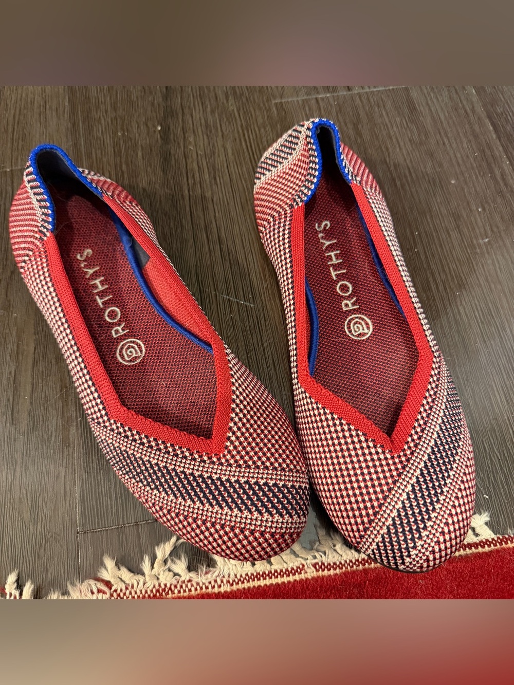 Rothy's The Flat Round Toe Ballet Shoes Red Mirror Stripe rare
